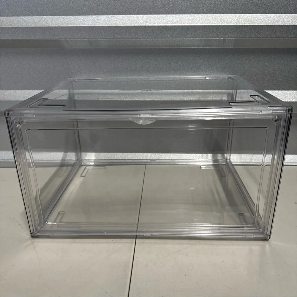 6x Clear Magnetic Shoe Storage Boxes Drop Front Sneaker Organizer Stackable